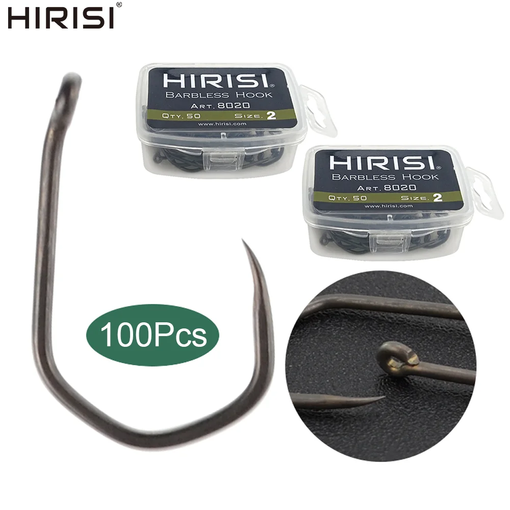 Hirisi 8020 100/150 Stück Widerhaken-Punktangelhaken PTFE-beschichtet Hochkarbon Karpfenangelhaken
