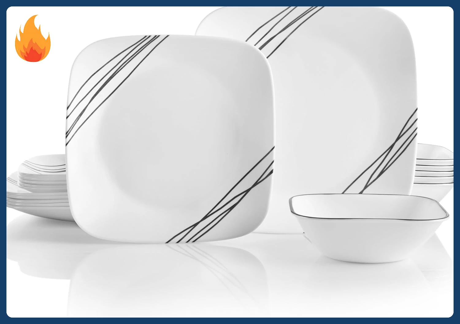 

Vitrelle 18-Piece Service for 6 Dinnerware Set Triple Layer Glass and Chip Resistant, Lightweight Square Plates and Bowls Set, S