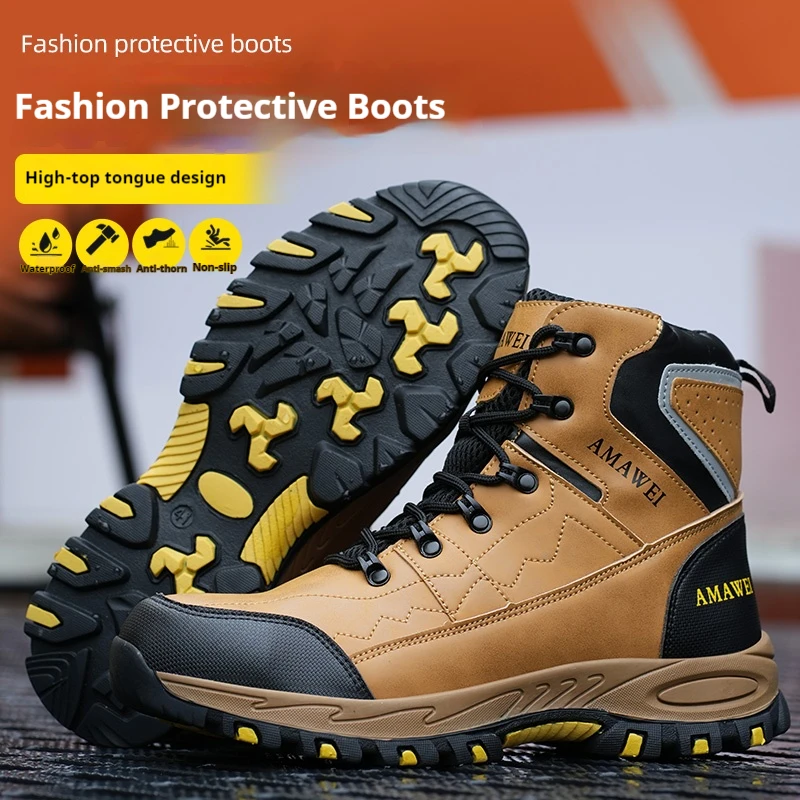 Mens Safety Work Boots Steel Toe Shoes Anti-puncture Anti-static Protective Boots Indestructible Non Slip Boots Waterproof Boots