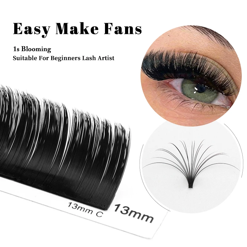 Winky Beauty Black Mega Volume Fans Blooming Fanning Comic Lashes Automatic Premade 0.05 0.07 C D Curl Soft Fluffy Eyelashes