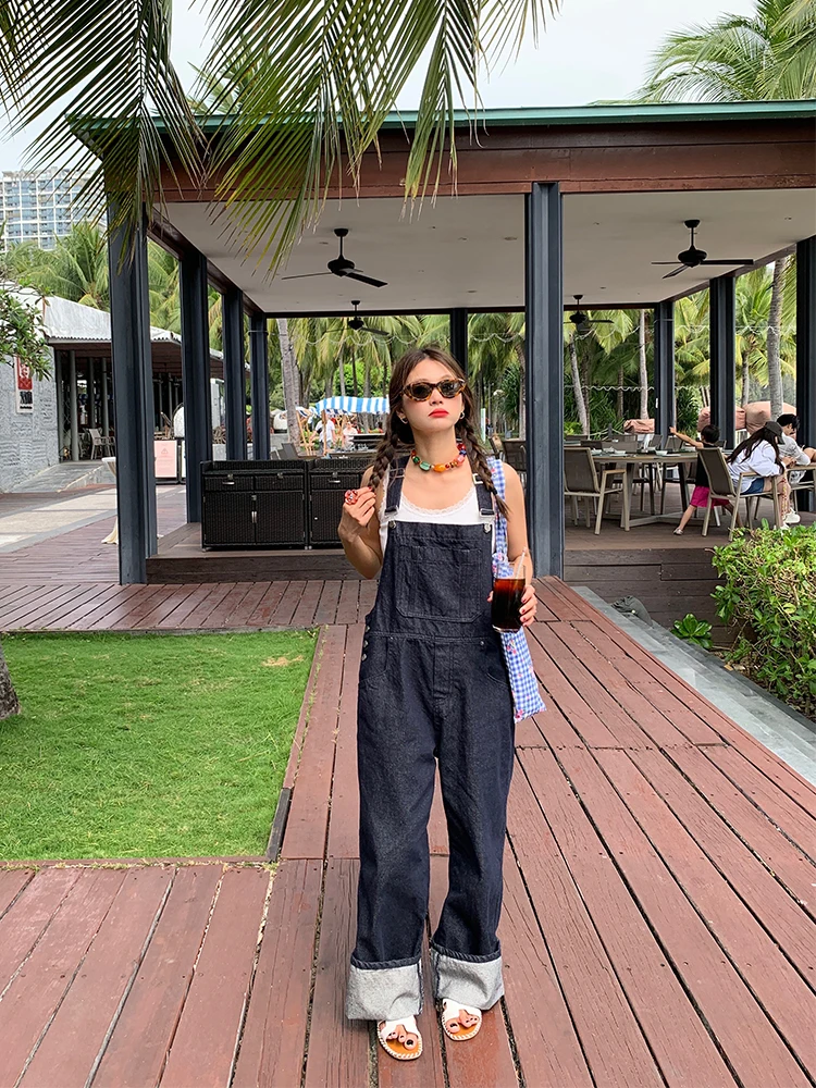 

Весна 2024: Женские джинсовые комбинезоны, свободные брюки с широкими штанинами, джинсы с высокой талией, универсальные длинные брюки глубокого цвета для молодых женщин