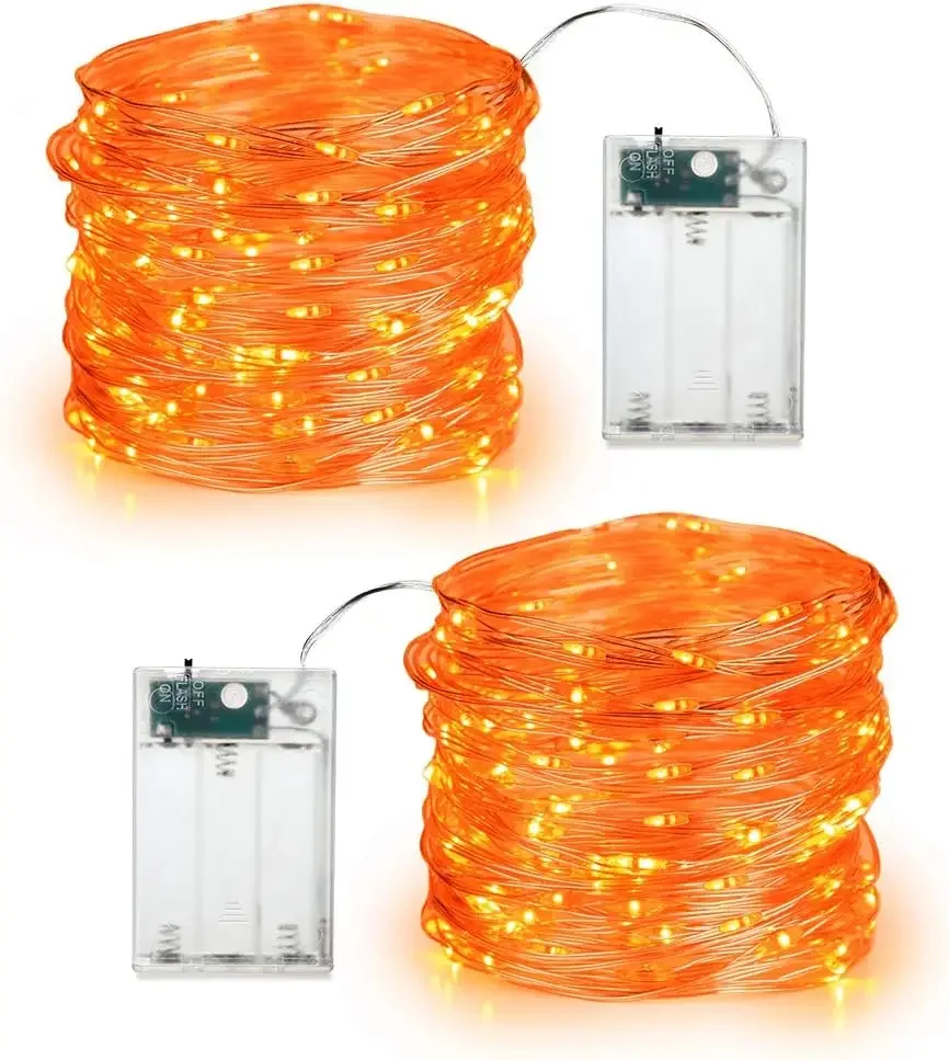 

Orange Halloween String Lights, 19.47 Feet 60pcs LED Orange Fairy Lights, 2 Patterns Battery Indoor Silver Wire Flashing Lights