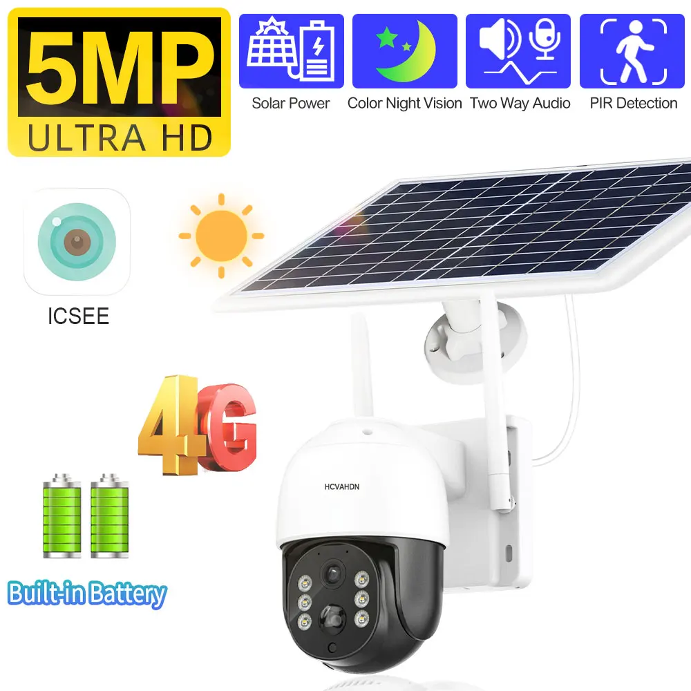 Imagem -01 - Câmera de Segurança ip Ptz sem Fio 5mp 4g Cor Visão Noturna Wi-fi Alimentado por Bateria Cctv Video Surveillance Icsee P2p ao ar Livre camera de seguranca ip ptz sem fio 5mp 4g cor visao noturna wi fi alimentado por bateria cctv video surveillance icsee p2p ao ar livre 01