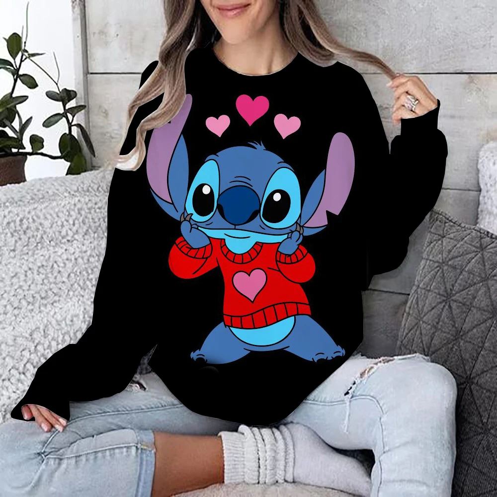 Women's Fashion Hoodie Disney Stitch print Fashion Autumn Daily Long Sleeve Round Neck Loose Pullover Cartoon Boho Style Sweatsh