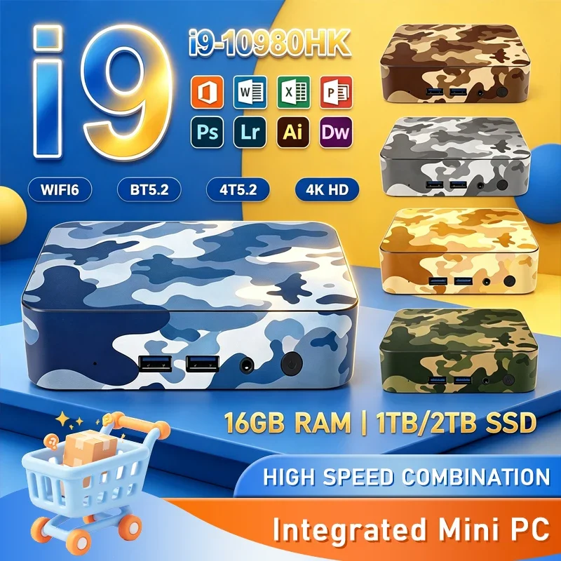 Powerful Intel Core I9-10980HK Multi-Color Optional Gaming Mini Desktop PC 4K Windows 11 16GB RAM 1/2TB SSD WIFI6 BT5.2