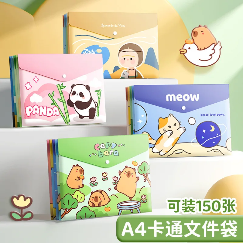 5PCS/Set Cartoon Folders A4 File Folder Test Paper Storage Waterproof Document Bags PP Snap-fastener Envelope Folder