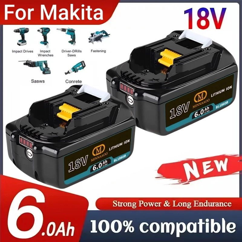 

NEW Genuine For Makita 18V Battery 6Ah Rechargeable Lithium Compatible with BL1860B BL1850 BL1830 DHP482RFX9 LXT400 Drills
