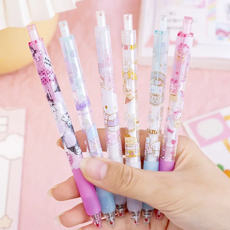 Sanrio 12/24pcs Hello Kitty Cartoon Press Gel Pen Creative Korean Press Pen Writing For Primary And Secondary School Students