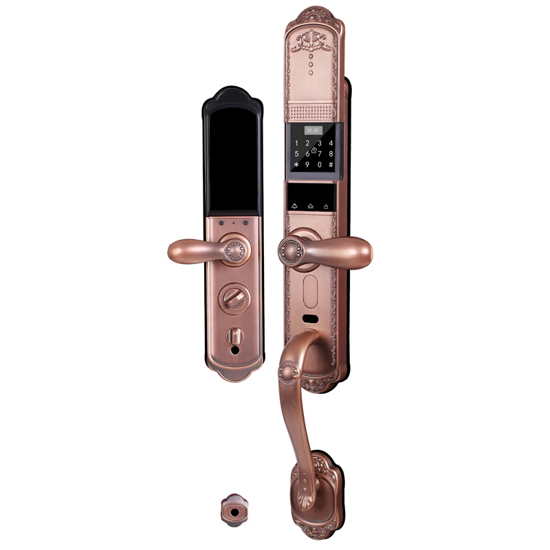 Factory Price Luxury European Style Wifi Fingerprint Smart Door Lock Zinc Alloy Steel Brass Wood for Villas Memory Card