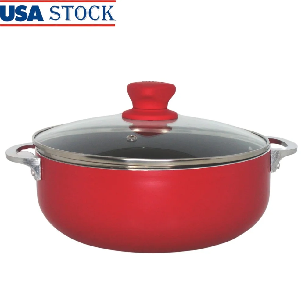 

2Qt Aluminum Dutch Oven Ceramic Nonstick Cooking Pot with Glass Lid Easy Grip Handles Perfect Rice Soups Stews Baking