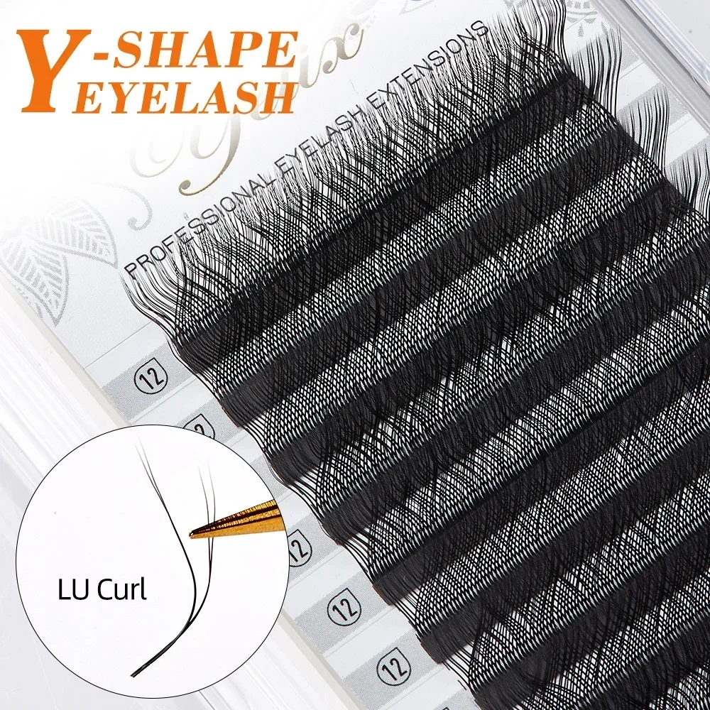 Yelix Y-Wimpernverlängerung, 7–17 mm, weiche brasilianische Zilien und LU-Locken, zwei Spitzen, Volumen-Fan-Wimpernverlängerung, Zubehör, künstliche