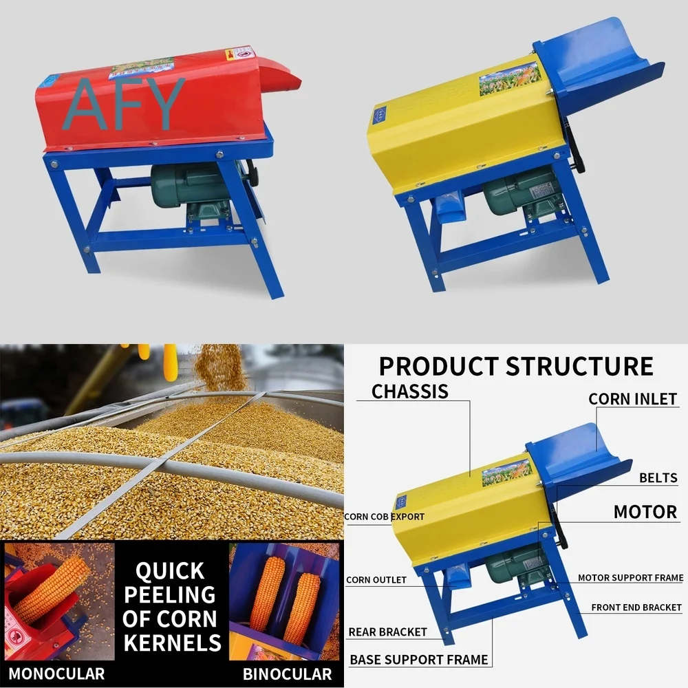 Small Corn Thresher for Household Use Electric Kernel Separator Single Double Automatic 220V for Maize Wheat Grain Processing