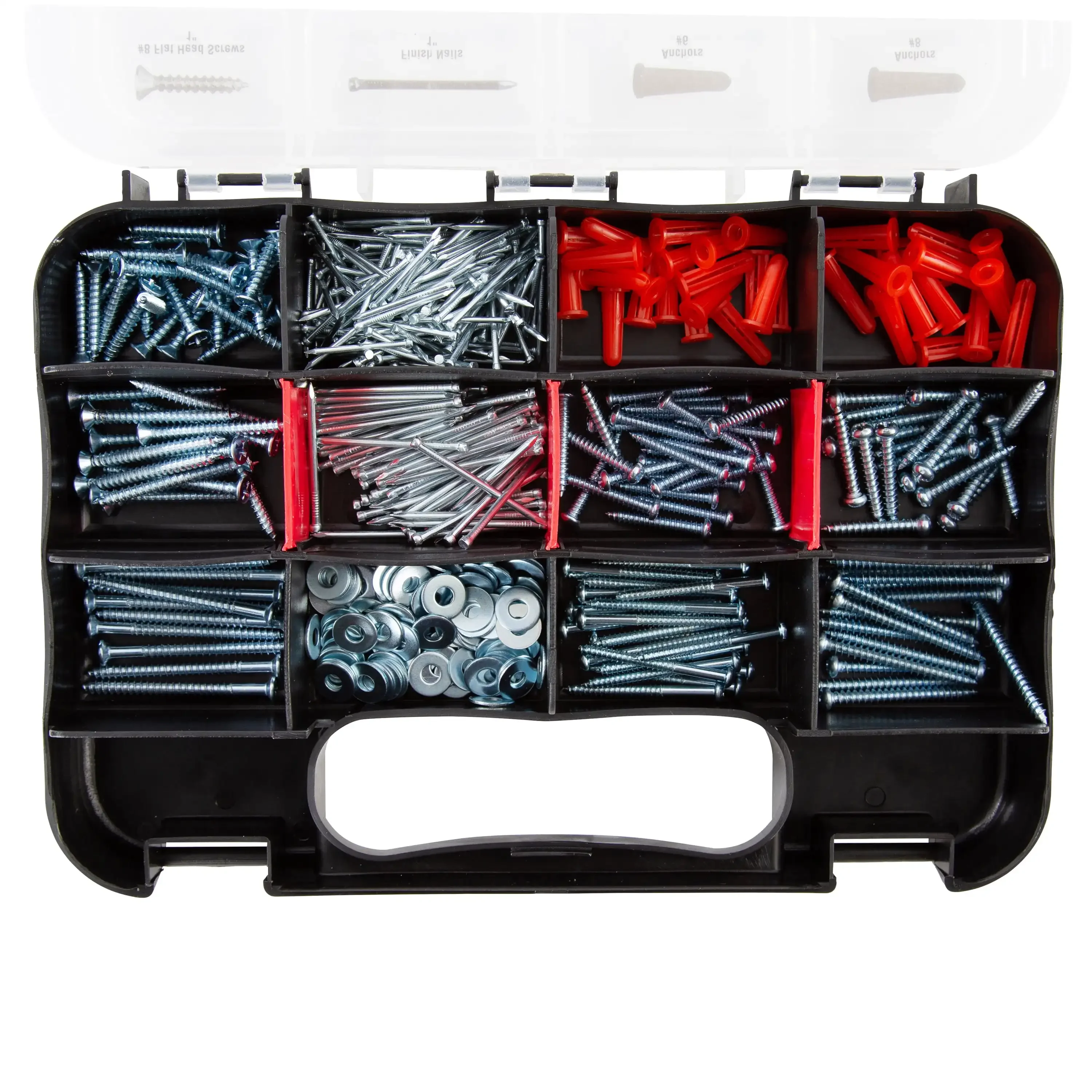 مجموعة متنوعة من المسمار والمرساة المصنوعة من الفولاذ المطلي بالزنك مكونة من 500 قطعة مع حافظة، 5532