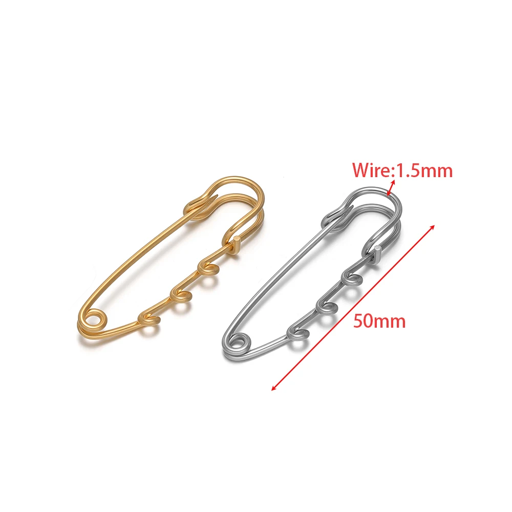 5pcs 18k Gold Plated Stainless Steel Safety Pin Brooch Multi Holes Connectors Fasteners for DIY Fashion Jewelry Making Supplies