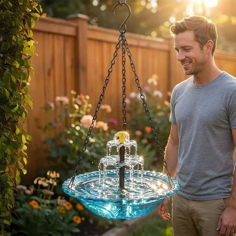 Solar Cascade Hangingbird Bath Fountain Feeding 3 Layers Outdoor Water Feature Solar Powered Pump Attract Birds To Garden Patio