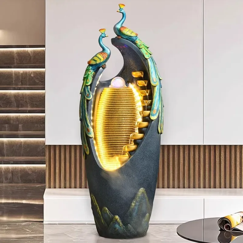 Peacock Fountain Ornament Recirculating Water Humidifier Landscape Living Room Entrance