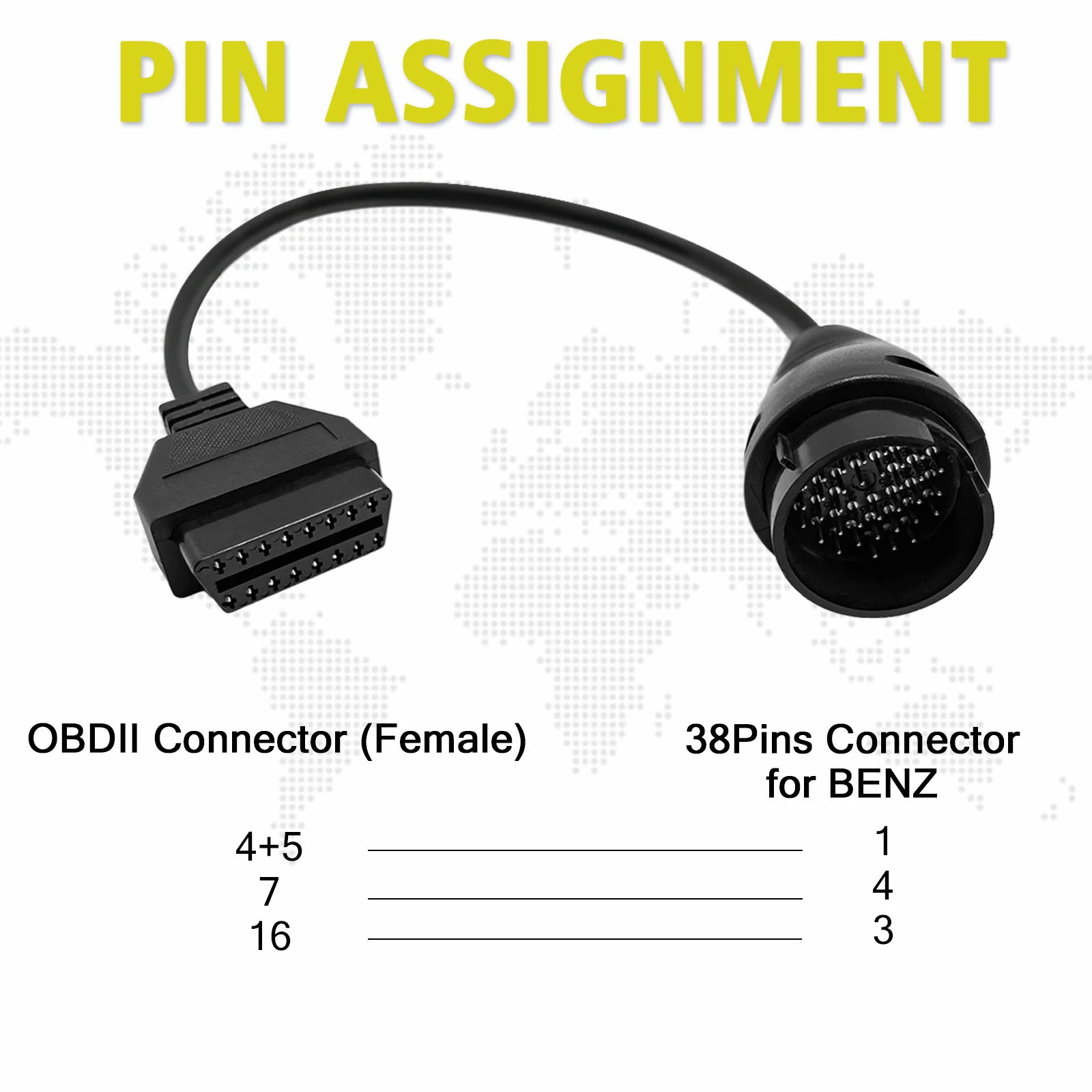 OBDII Diagnostic Cable for Mercedes Benz 38pin to 16pin Female OBD2 Diagnostic Adapter Connector Scanner Cable for Benz 38 Pin