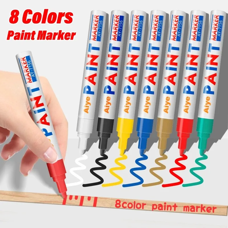 8 Color Permanent Paint Pen Set Waterproof Cars Wheel Tire Oily Pen Auto Rubber Tyre Colorful Graffiti Touch Up Paint Marker