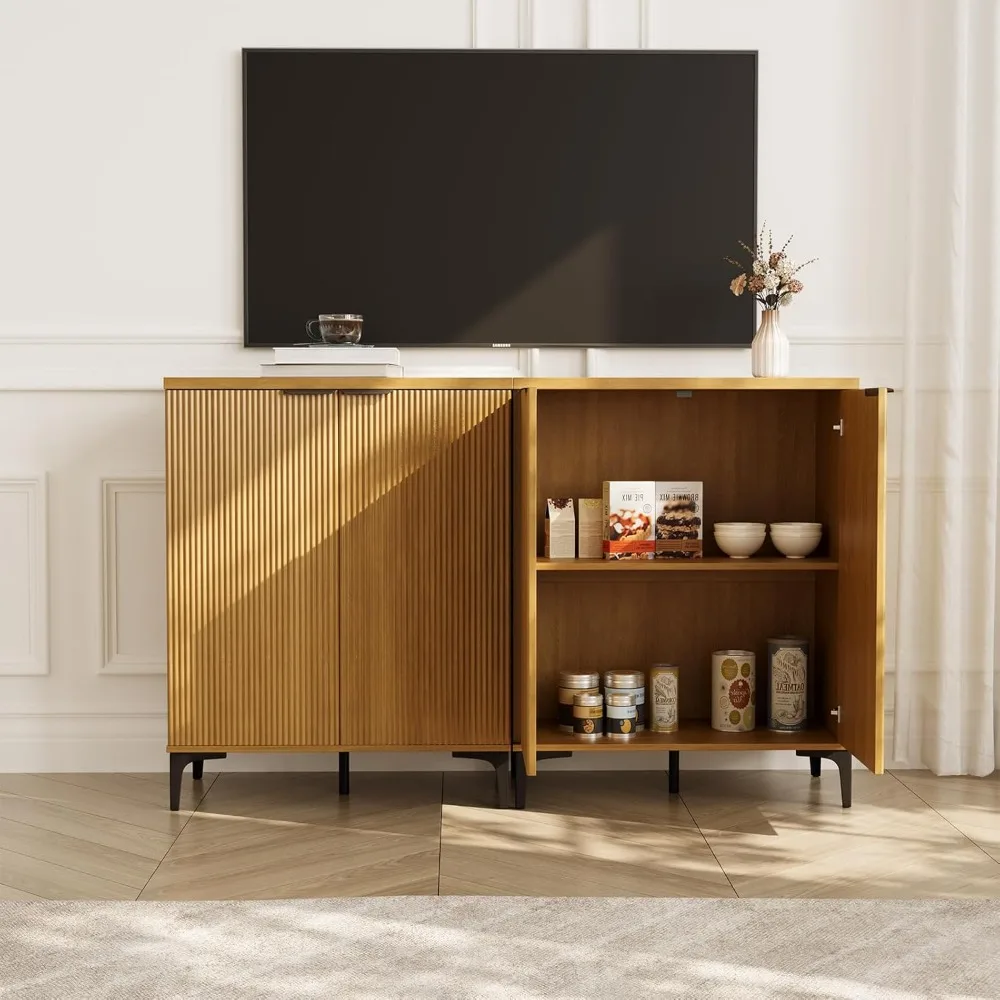 خزانة بوفيه مستوحاة من الكتان مع بابين وتصميم مخدد #3