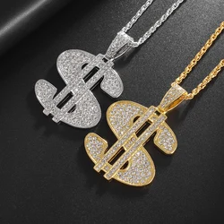 Hip Hop Zircon Dollar Sign Pendant Necklace Men Women Punk Fashion Rock Rap Jewelry Gift