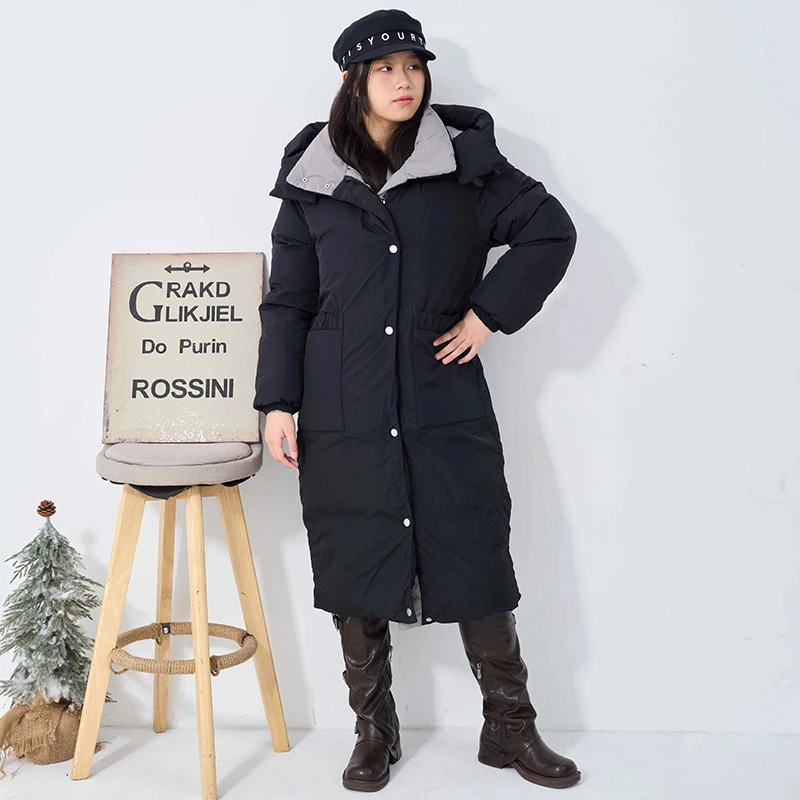 

Модная двусторонняя женская куртка с капюшоном, свободного кроя, теплая, хлопковая, с длинными рукавами, на пуговицах и молнии, из полиэфирного волокна