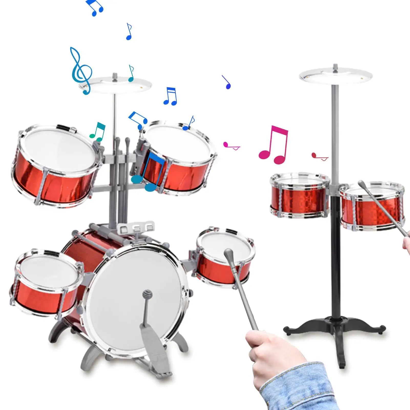 für Anfänger, Jazz-Drum-Set mit Hocker, 7-teilig, dicke PVC-Trommelköpfe, einfach zu installierende Musik-Schlaginstrumente, tolle Geschenkidee
