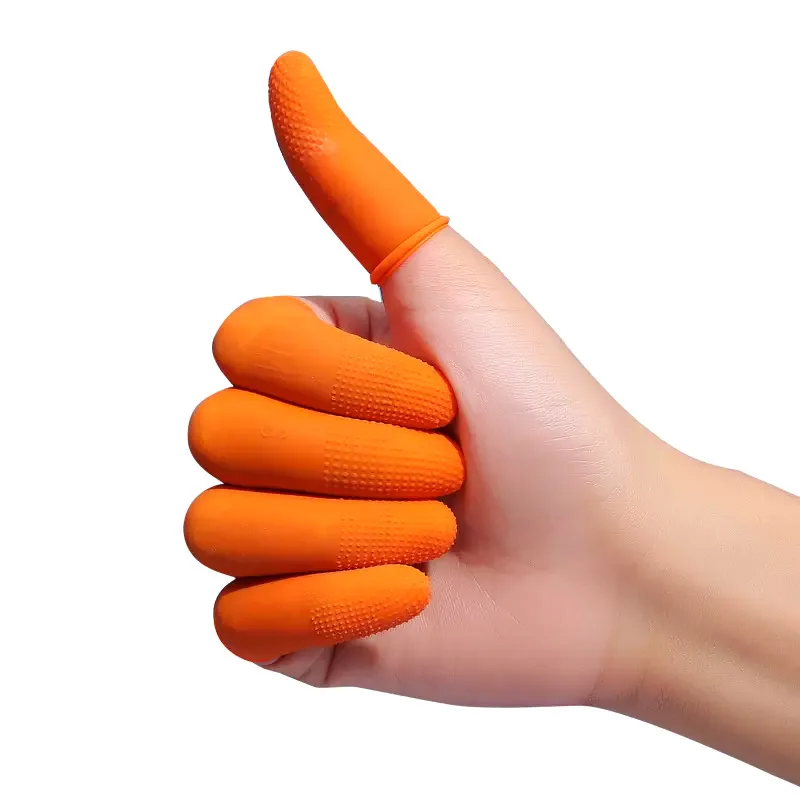 100PCS Orange Dotted Anti-slip Latex Finger Covers with Thick and Durable Printed Labor Protection Finger Guards