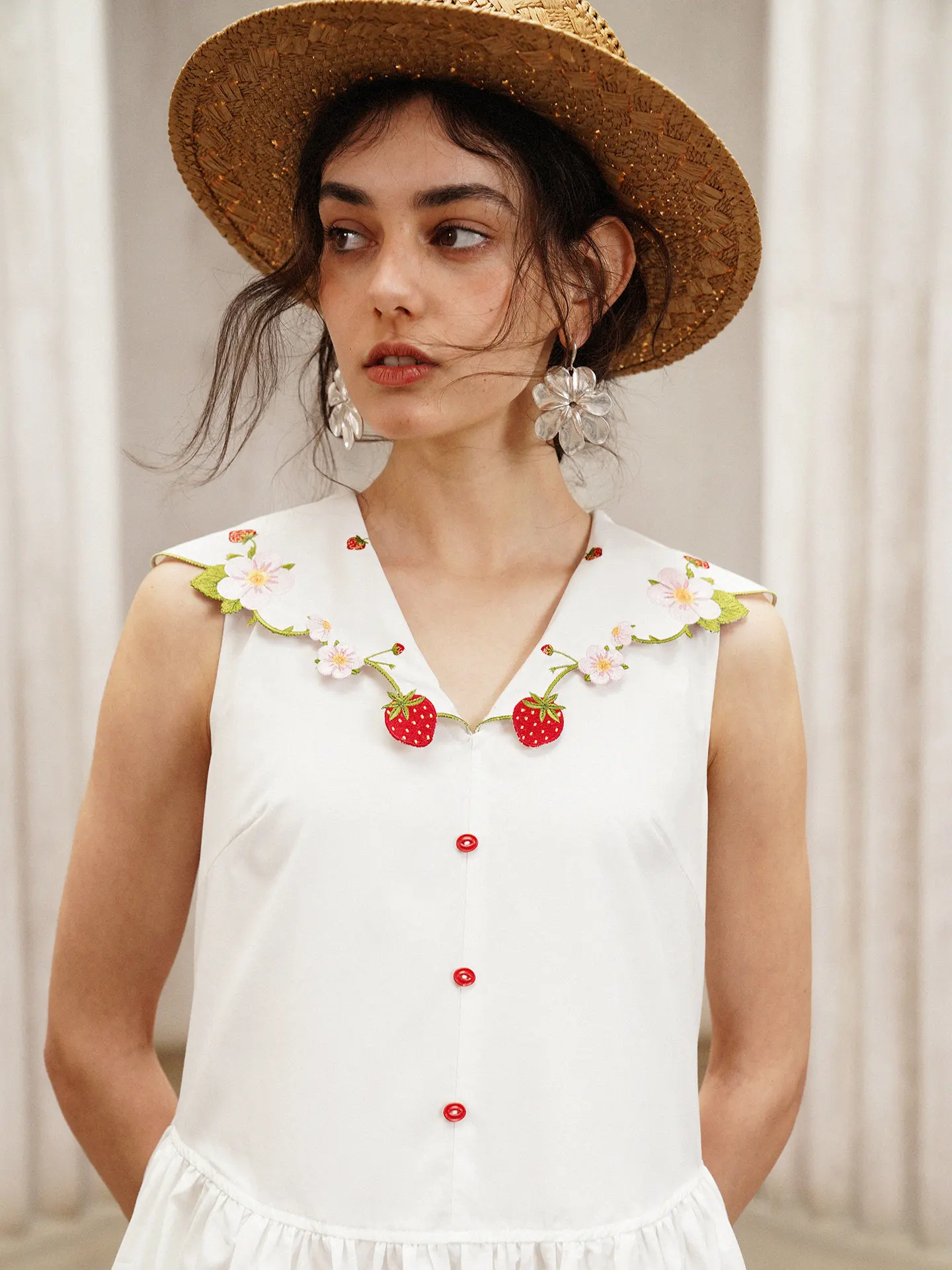 Gaun Panjang Putih Musim Panas - French Vintage Floral Midi Dress ulasan dan harga