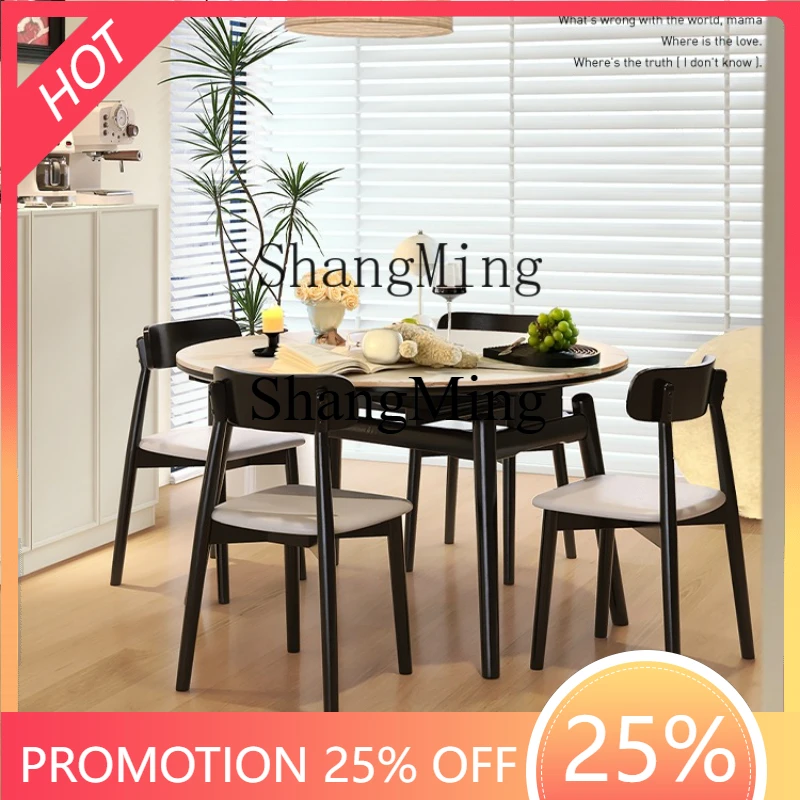 

FGgood-looking Solid Wood Slate Dining Table Modern Simple Foldable Square Table Variable Round Table