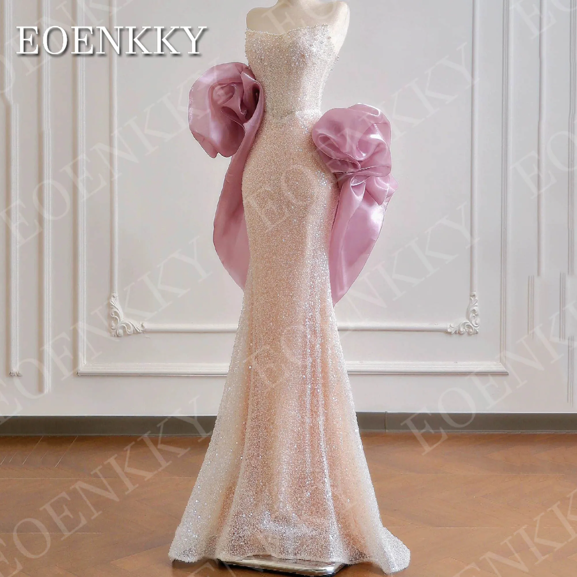 EOENKKY Luxuriöse Meerjungfrau-Abendkleider trägerlose Ballkleider Pailletten Perlen Partykleid schulterfrei maßgeschneidert Luxus Meerjungfrau Abendkleider armreifenlose Ballkleider Paillette Perlen Party Kleid von de