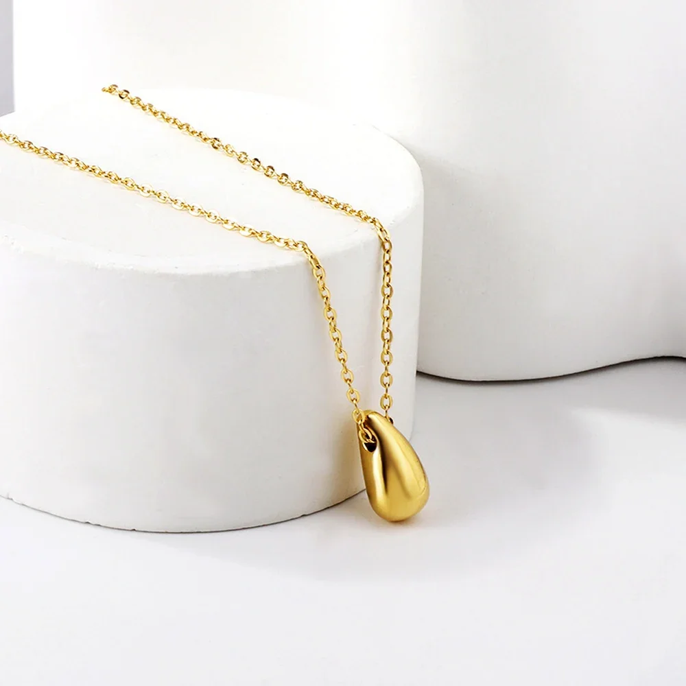 LUXUSTEEL Water Droplet Shape Pendant Necklace For Women Stainless Steel Female Necklace Waterproof Chain Pendant Jewelry Gift