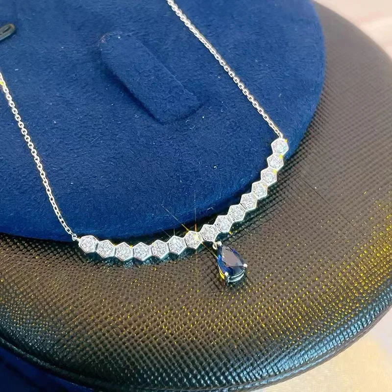 S925 pure silver temperament neckpiece, blue diamond smiling necklace, women's ins cool style, versatile, light luxury party jew