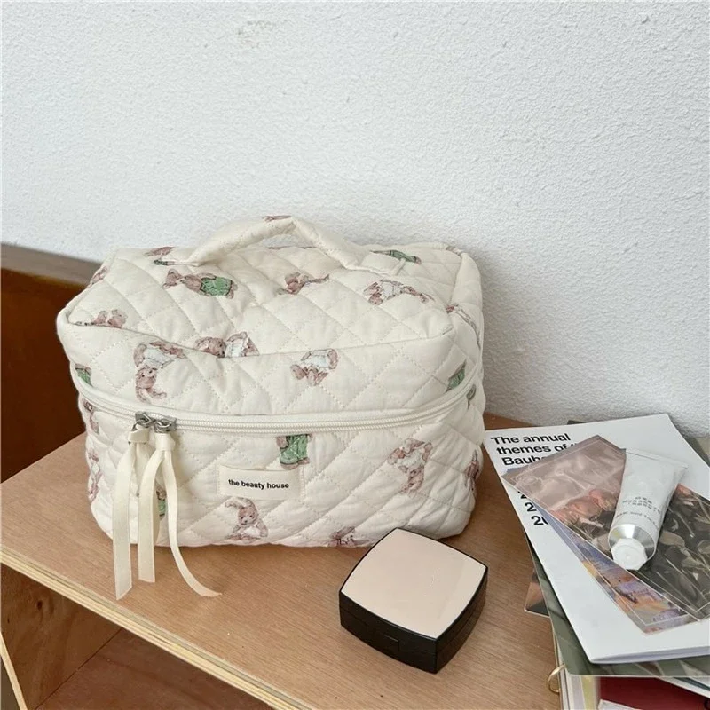 Little Bear Bunny Travel Cosmetic Bag for Women Makeup Storage Bag Large Toiletry Bags Female Beauty Case Cotton Cosmetic Pouch