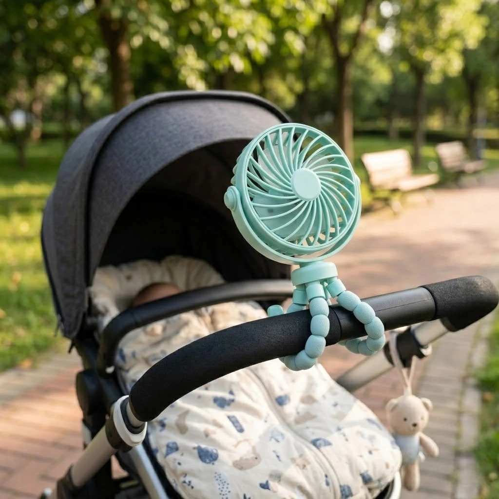 Tragbarer, flexibler Stativventilator, USB-wiederaufladbarer Mini-Oktopus-Ventilator, extrem leise, für Kinderwagen, Autositz, Reisen, tragbarer Ventilator mit 3 Geschwindigkeitsstufen – Detail 27