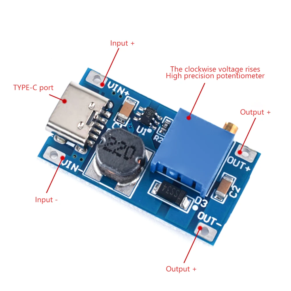 電力供給モジュール,2〜24V,電力制限プレート,調整可能なDC-DCコンバーター,Type-c,マイクロUSB,最大28v