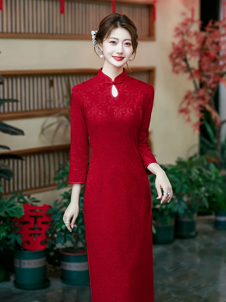 

Новое улучшенное красное свадебное платье для молодых женщин, красивое, элегантное, для мамы, свекрови, для банкета, свадьбы