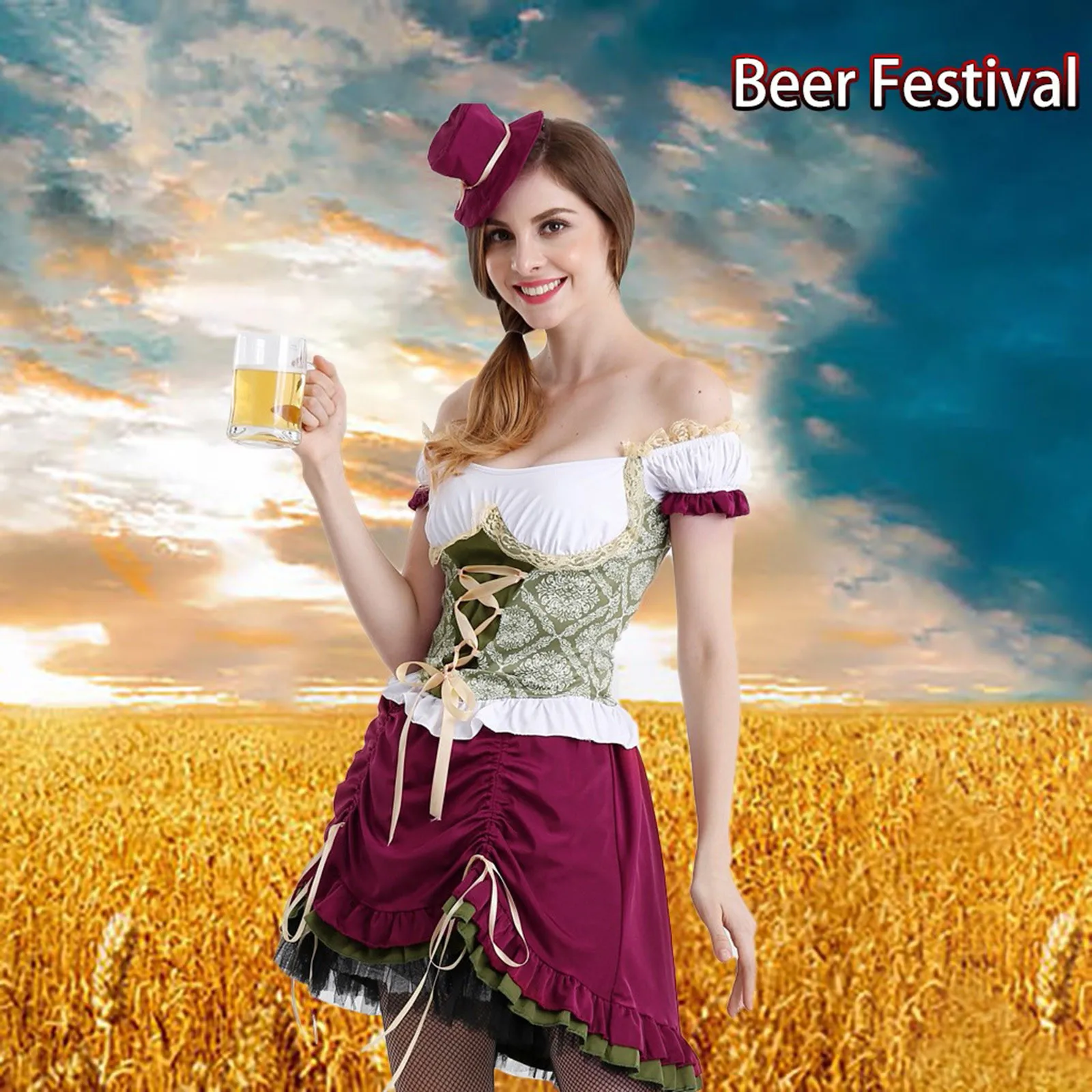 Women's Oktoberfest Dress Oktoberfest Wench Waitress Serving Maid Costume Women Bavarian Beer Girl Party Fancy Dress