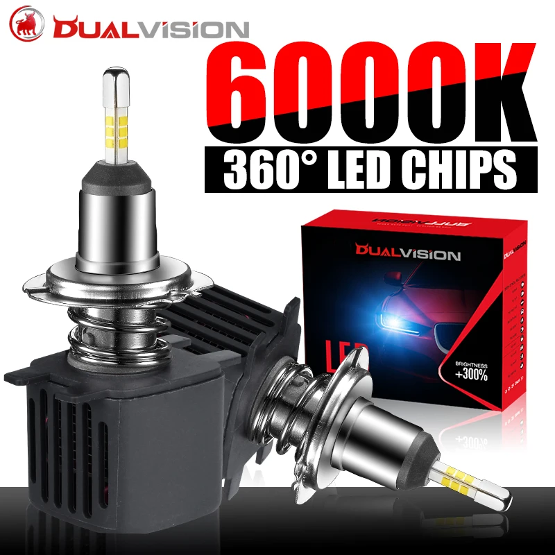 Dualvision H7 LED CANBUS 360 for Projector Lens H11 H4 H1 H8 H9 LED Headlight Bulb 4 Side CSP HB3 9005 HB4 9006 Fog Light 6000K