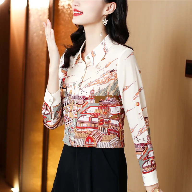 Fashion printing ladies shirts New elegant Women\'s Blouses 2023 Spring Autumn Long Sleeve Shirts Tops Blusas Mujer