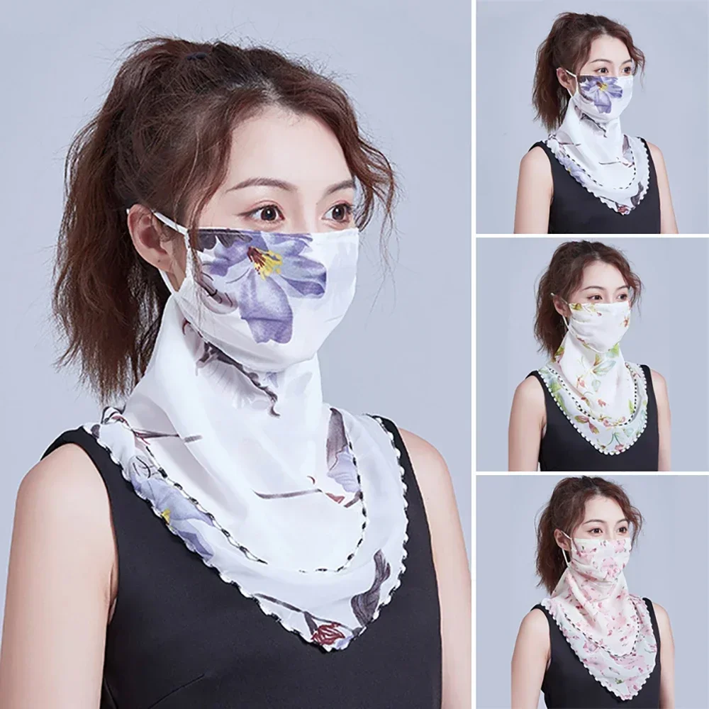 Ladies Outdoor Hiking Chiffon Comfortable Scarf Shawl Veil Face Neck Cover Sun Protection Small Scarf Sun Resistant Neck Mask