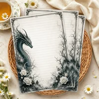30 Sheets, B5 Dark Vintage Dragon And Rose Themed Writing Paper, Lined, No Glue, Perfect For Notebooks, Memos, And Stickers 6
