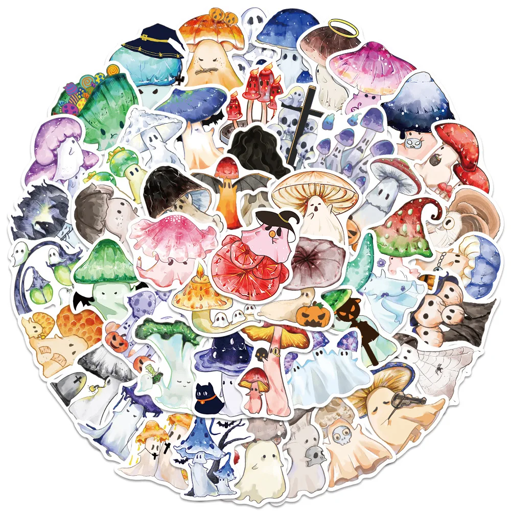 50Pcs  Aesthetic Ghost Stickers Mushroom Stickers For Laptop Water Bottle Luggage Notebook Waterproof Graffiti Vinyl Phone Decal