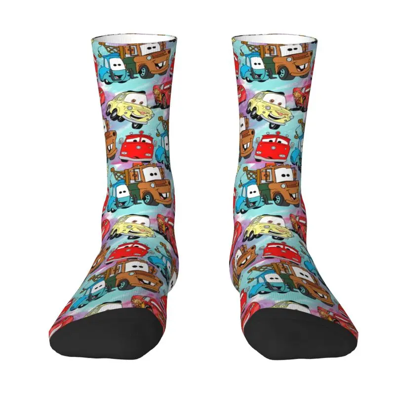 Kawaii Mens Lightning McQueen Cars Collage Dress Socks Unisex Warm Breathbale 3D Print Crew Socks