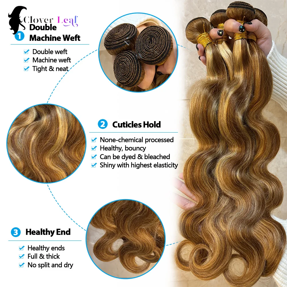 12A الجسم موجة حزم الشعر البشري P4/27 تسليط الضوء على 20 22 24 بوصة حزم الشعر الخام 100% الشعر البشري العسل شقراء حزم أعلى جودة