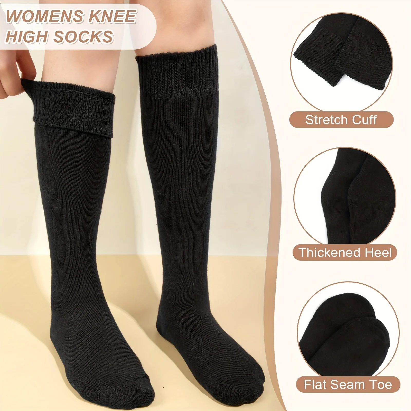 4 Pairs Warm Knee High Socks for Women, Soft Thick Stocking for Cold Weather, Thermal Womens Long Casual Winter Gifts Socks