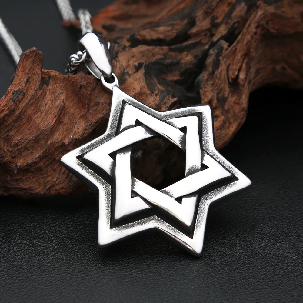 Punk Vintage Star Of David Pendant Necklace For Men Stainless Steel Hip Hop Biker Six Pointed Star Necklace Fashion Jewelry Gift