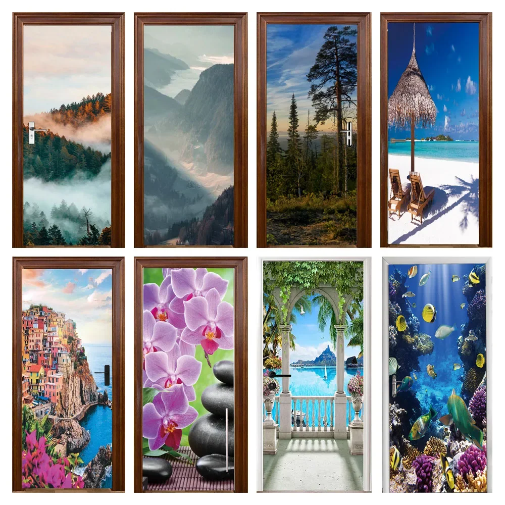 Door Stickers Wallpaper Wall 3D Painting Beach Custom Mural Living Room Bedroom Study Home Decor Nature Landscape Wall Paper