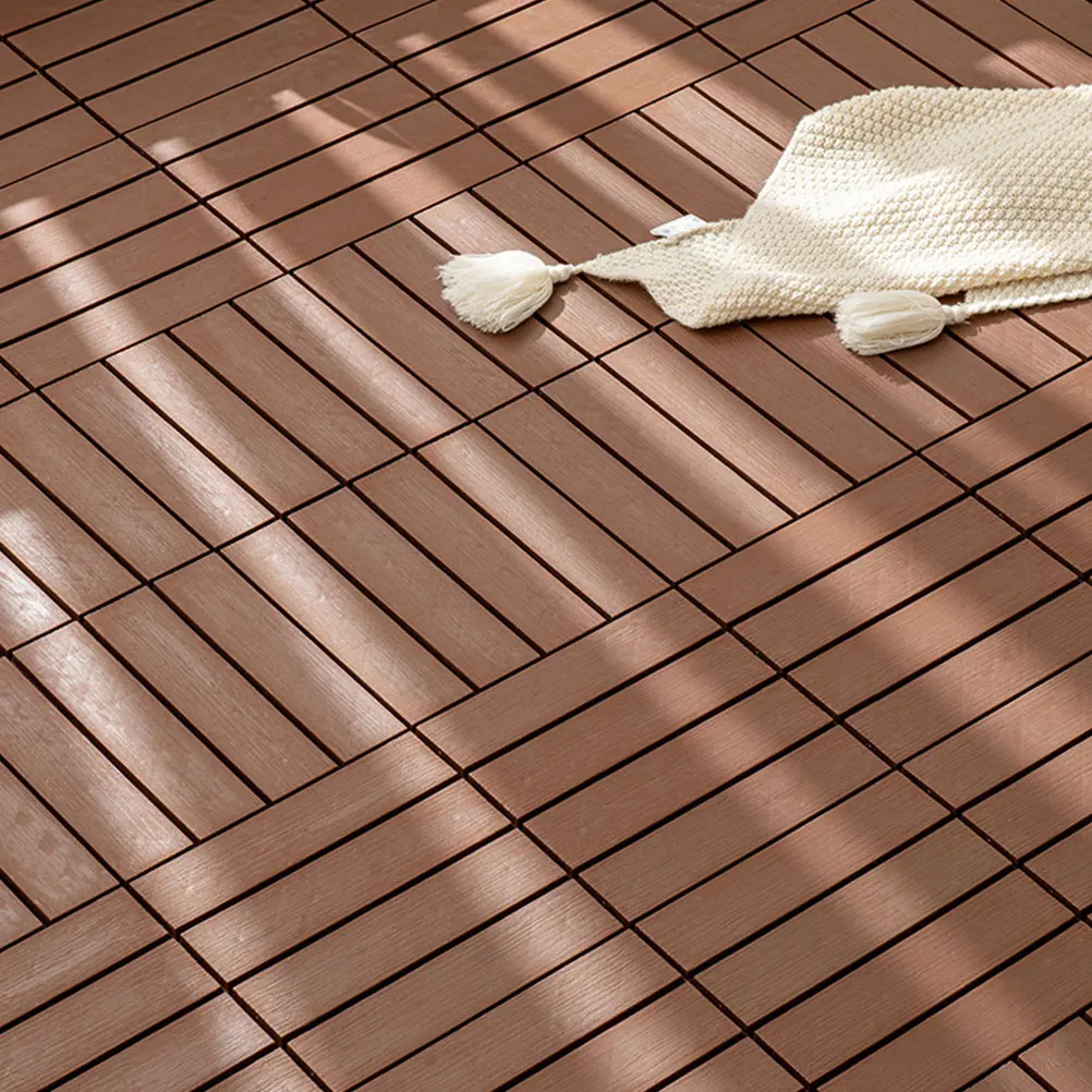 

4Pcs Plastic Interlocking Deck Tiles Wood Grain Finish Outdoor Flooring for Patio Balcony Courtyard Wear Resistant Easy Fit