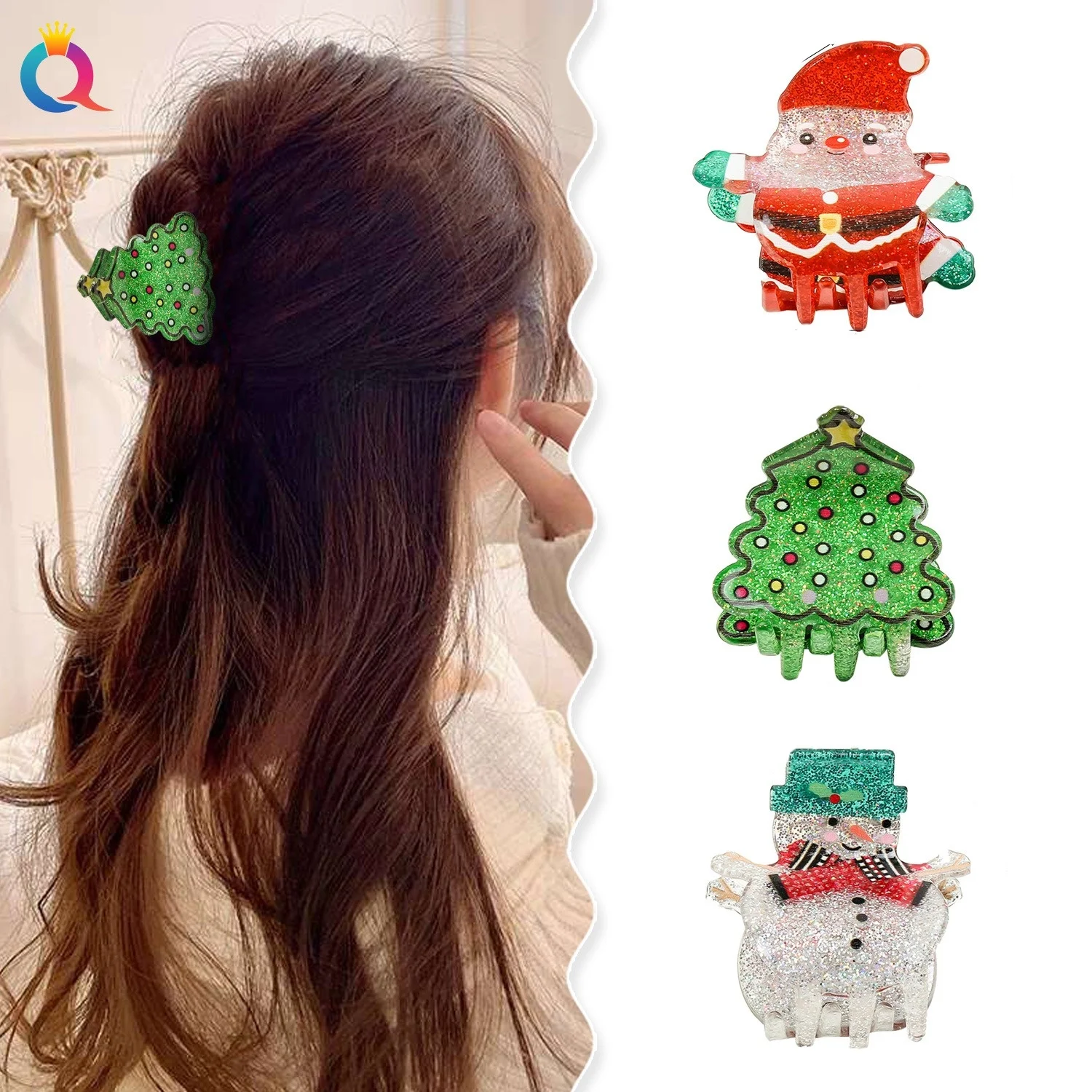 Christmas Snowflake Hair Clip Snowman Santa Claus Hair Claws Ponytail Hairpins Girls Kids Christmas Party Hair Accessories