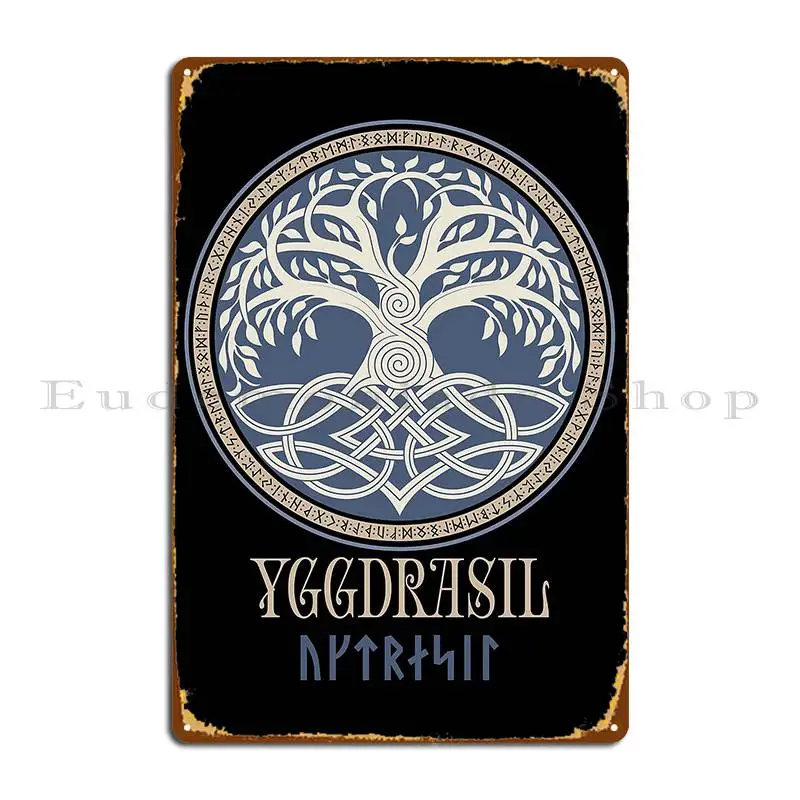 Norse Yggdrasil Tree Of Life Viking Pagan Futhark Runes Metal Plaque Poster Home Personalized Kitchen Cinema Tin Sign Poster